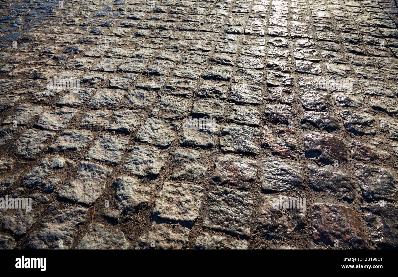 Stone road close-up at sunset Stock Photo