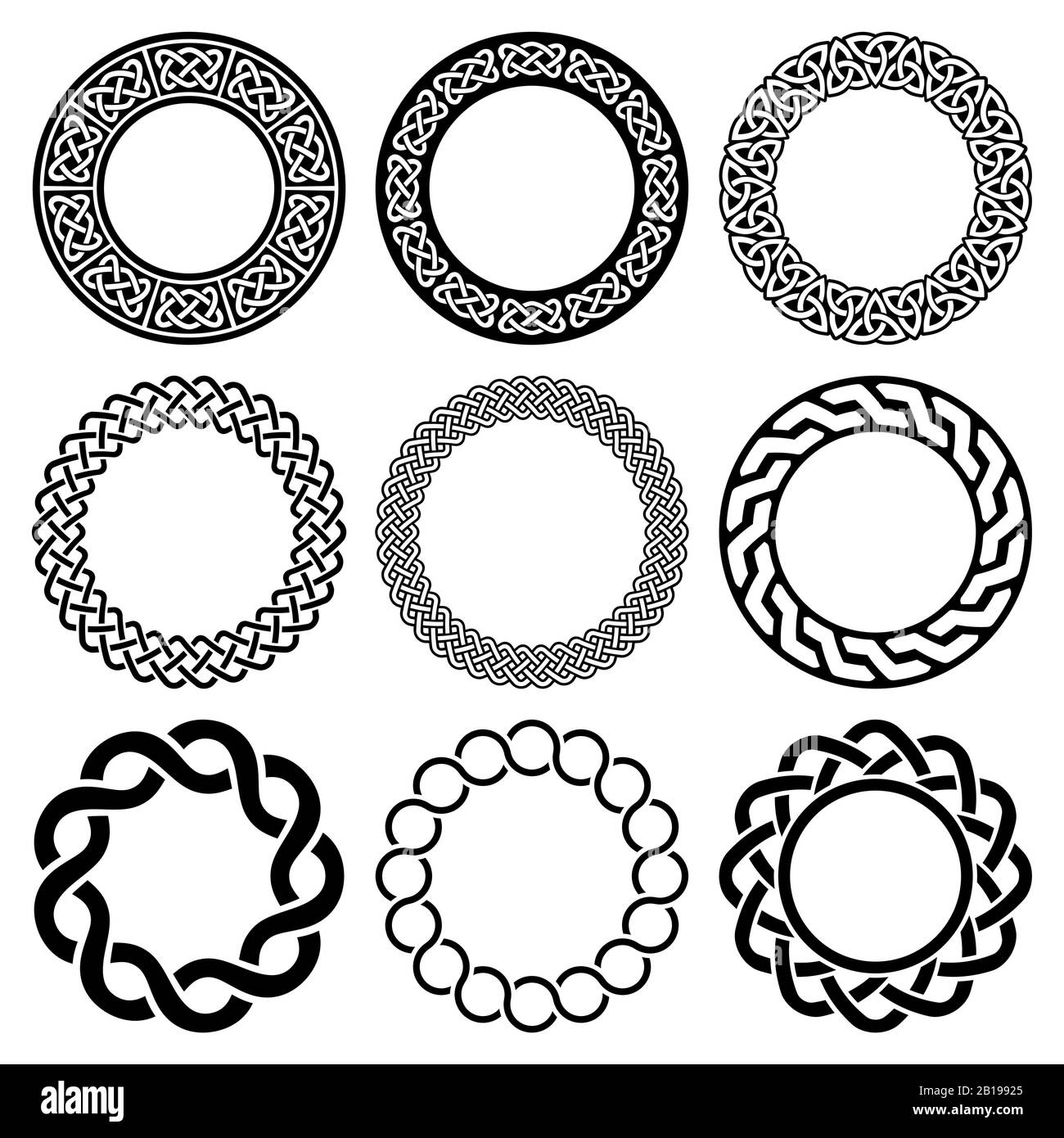 Irish Celtic vector mandala frame set, braided round pattern - greeting card and invititon background, St Patrick's Day design Stock Vector