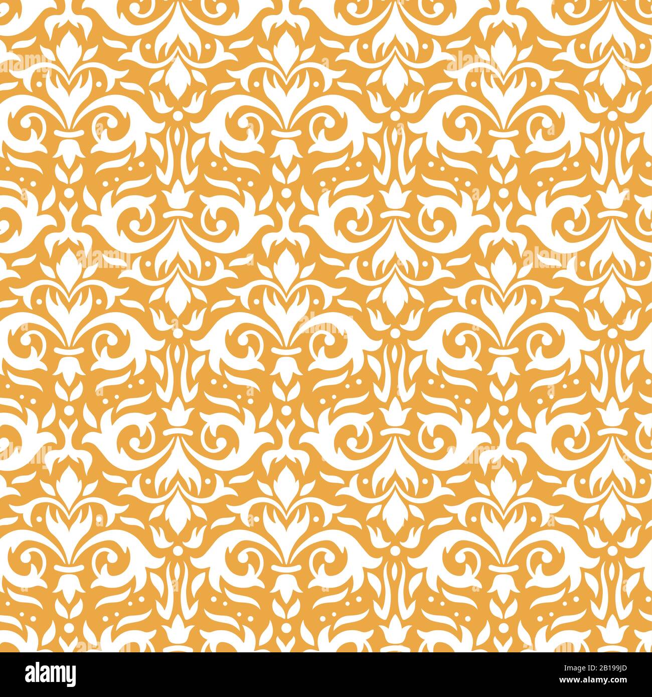 Elegant damask pattern. Ornate floral sprigs, golden baroque ornament and luxury ornamental flowers seamless vector background Stock Vector