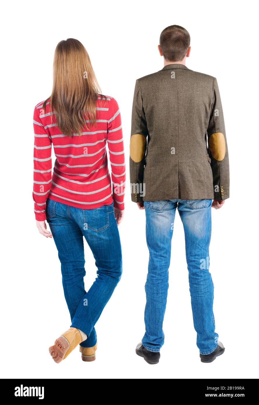 Back view couple in sweater. beautiful man and woman. Rear view people ...