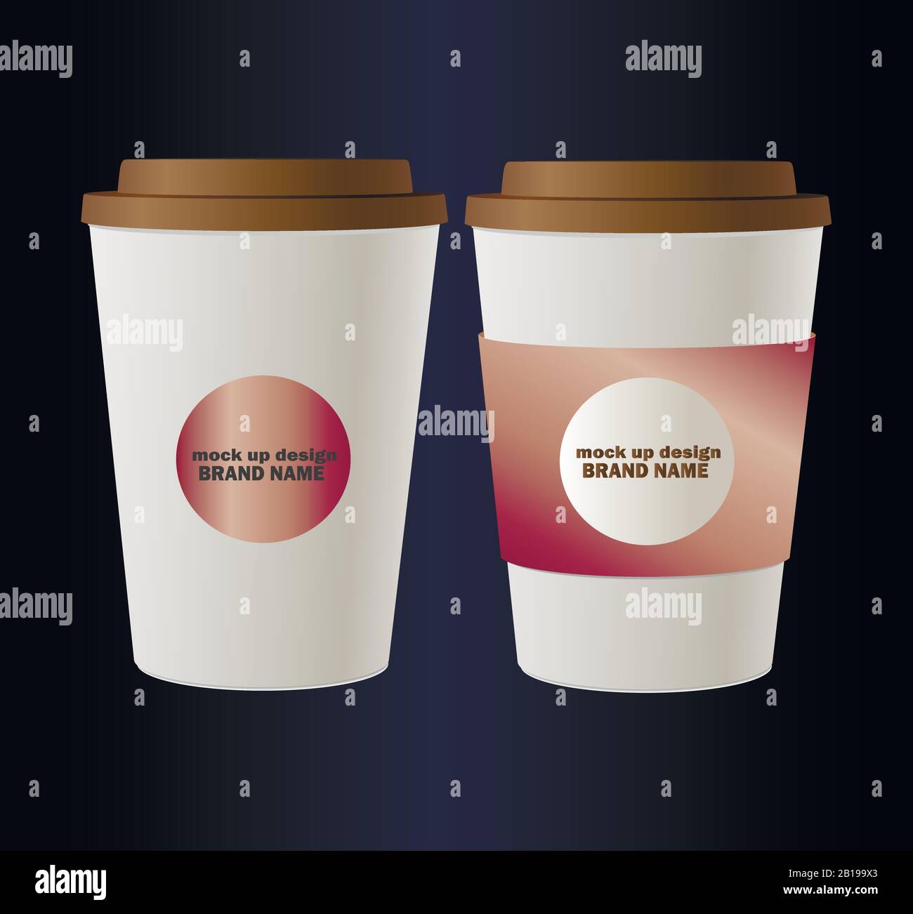 Collection of branded coffee cups with stylish print Stock Vector