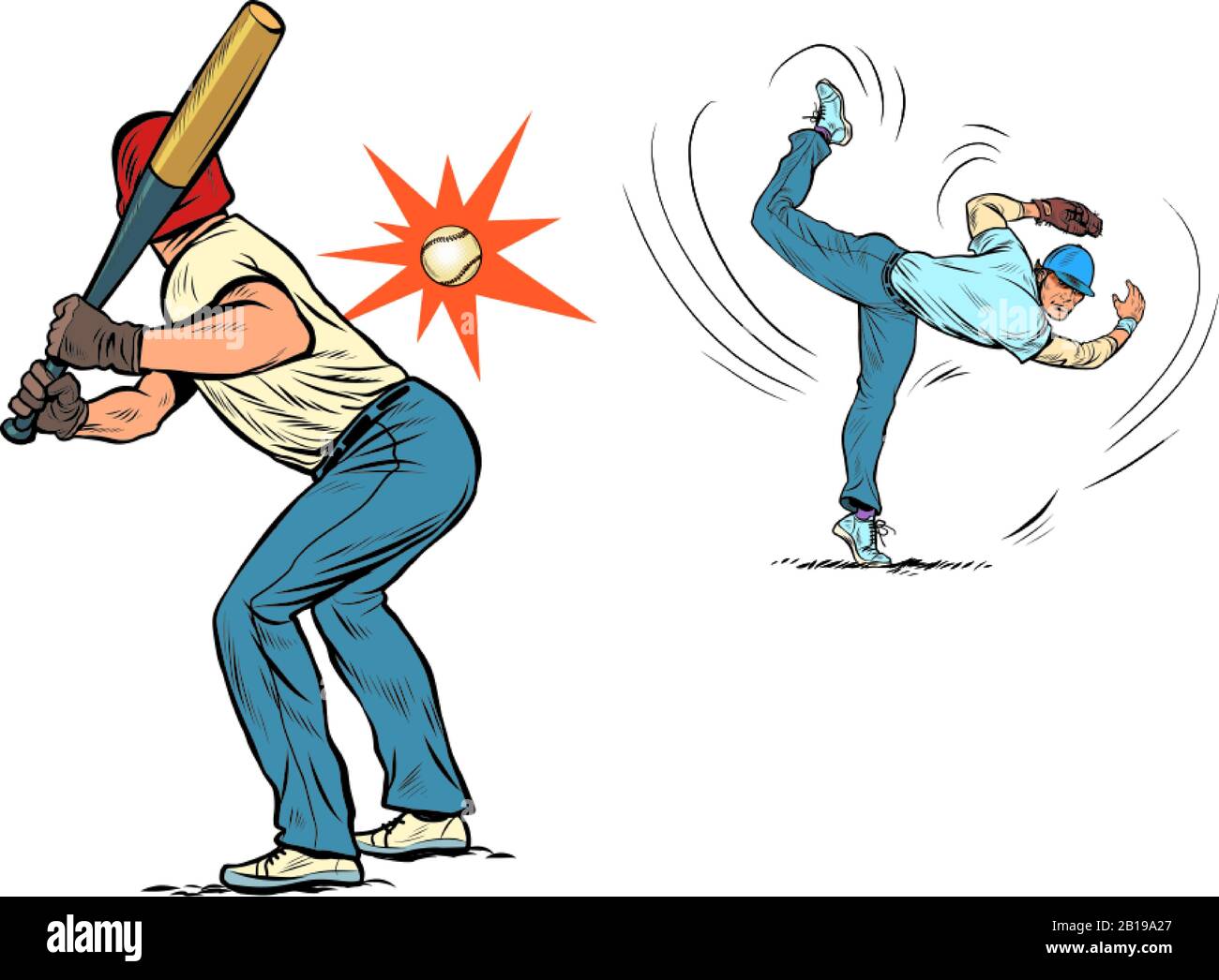 Game of baseball. The pitcher throws the ball Stock Vector