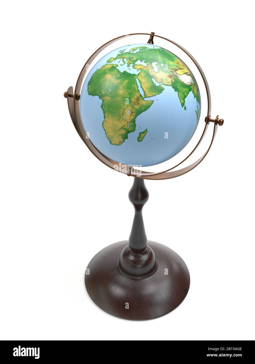 3D render of vintage globe on wooden stand over white background Stock ...