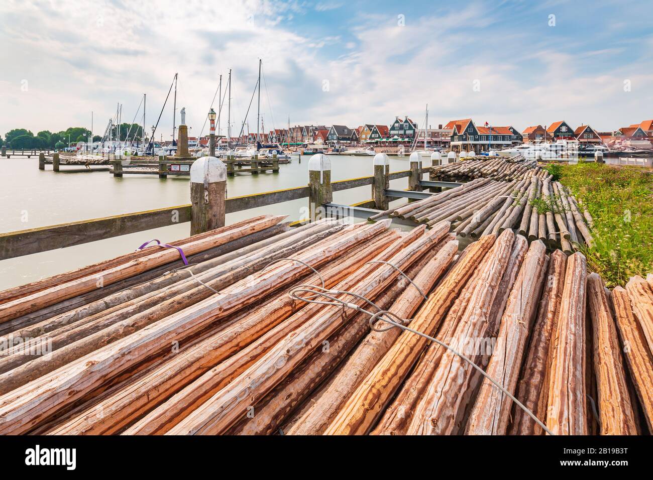 Volendam view at the harbour, traditional Dutch fishing village located