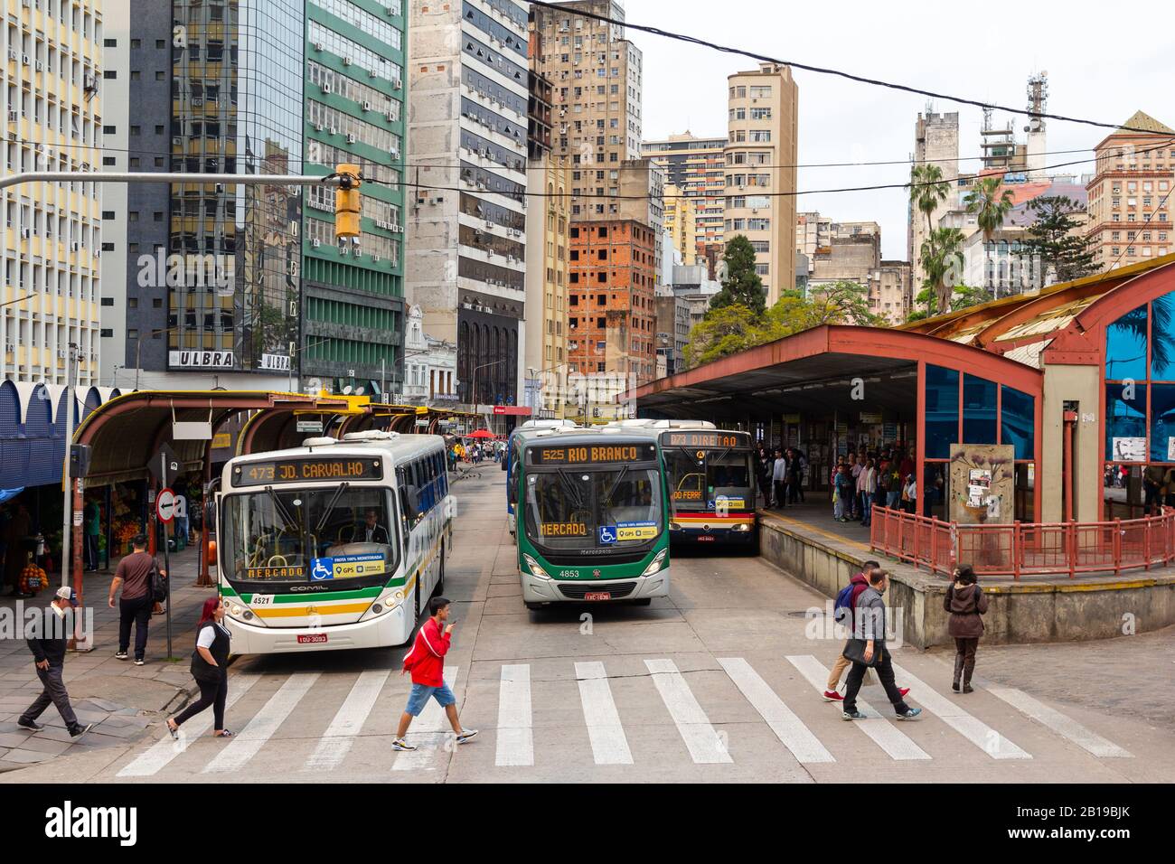 Porto Alegre, Rio Grande do Sul / Brazil - September 10, 2019. Bus terminal  in the center of the historical district of the Brazilian city. Pedestrian  Stock Photo - Alamy