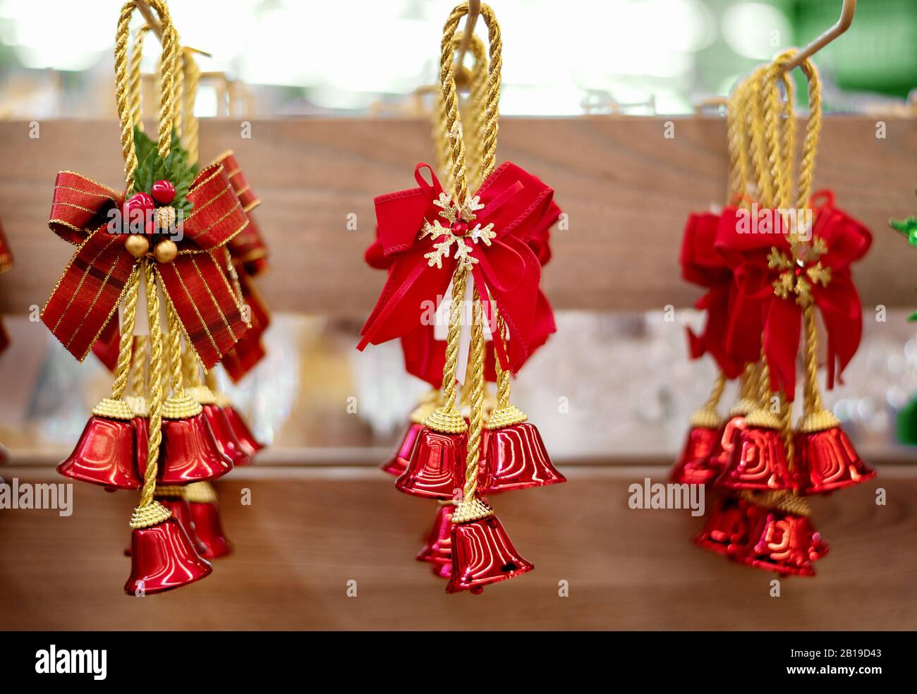 Christmas decorations displayed for selling at the store Stock Photo