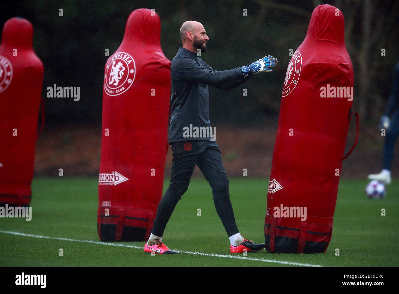 Chelsea goalkeeper Willy Caballero during a training session at Cobham Training Ground, London