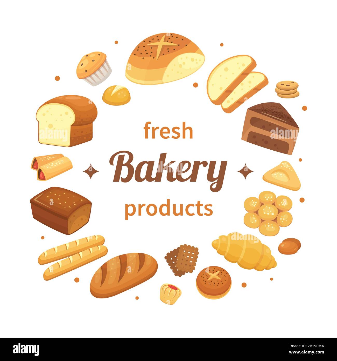 Download Round Bakery Products Label Fresh Baked Bread Pumpernickel Breakfast Rolls And Baking Loaf Breads Labels Vector Template Stock Vector Image Art Alamy