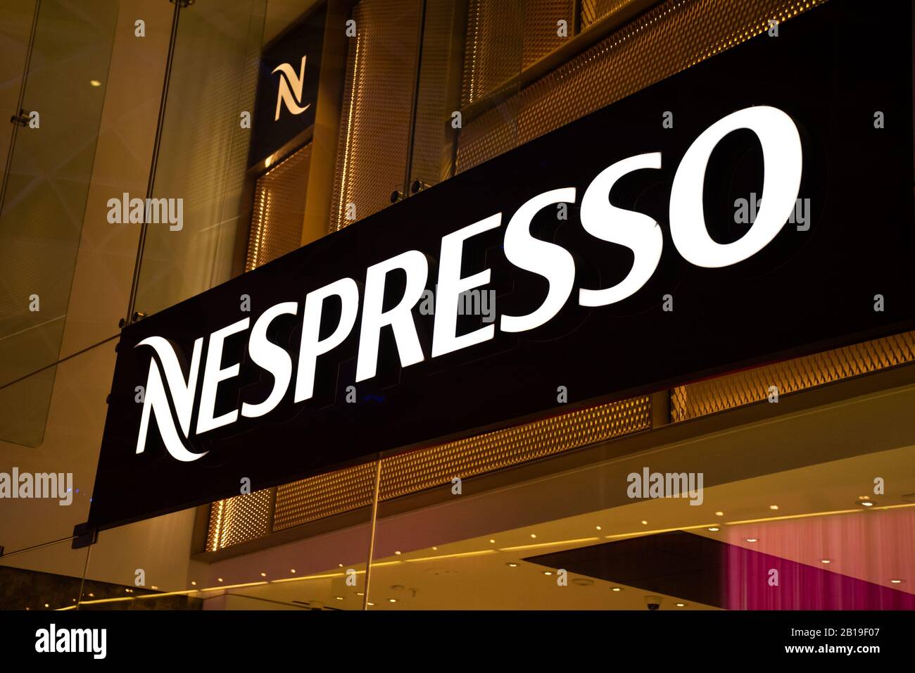 Nespresso Logo outside shop Stock Photo