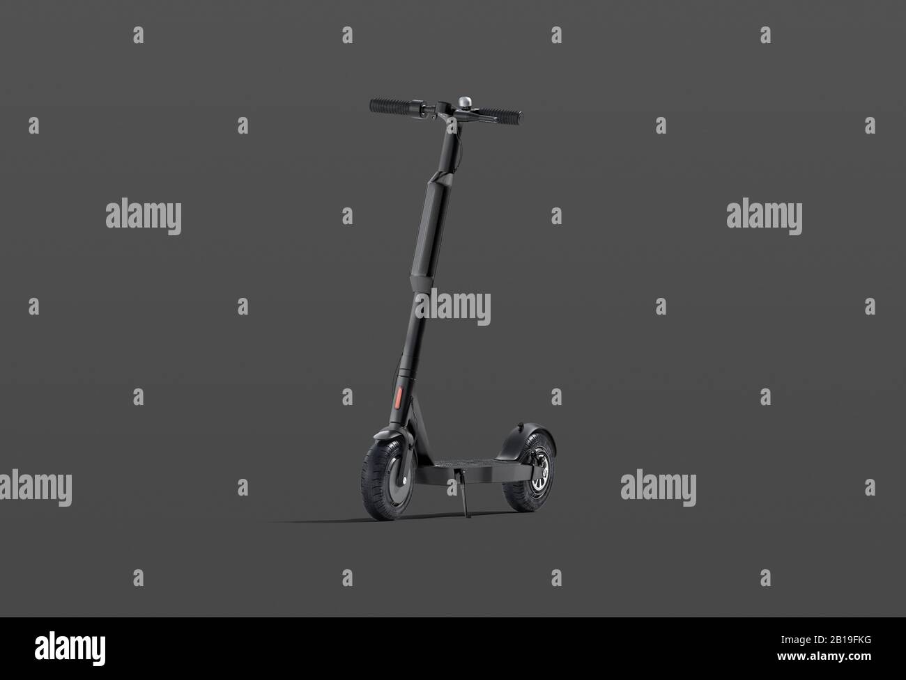 Blank black electric scooter with banner mockup on dark background Stock Photo
