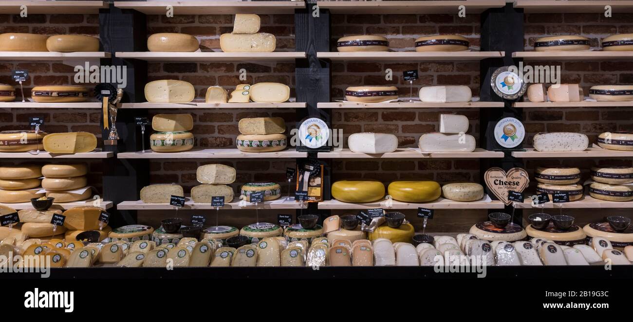 Ouddorp,Holland,18-feb-2020:Dutch shop of a local goat farm with dutch cheese for sale, this is a touristic attraction for a lot of germans during holiday visit Stock Photo