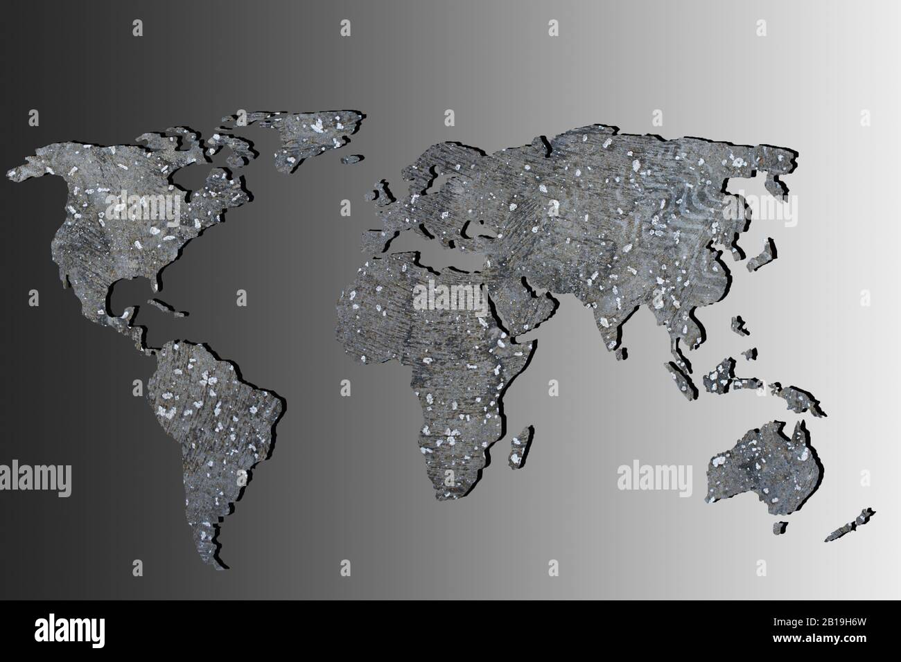 Roughly outlined world map with a gray background Stock Photo