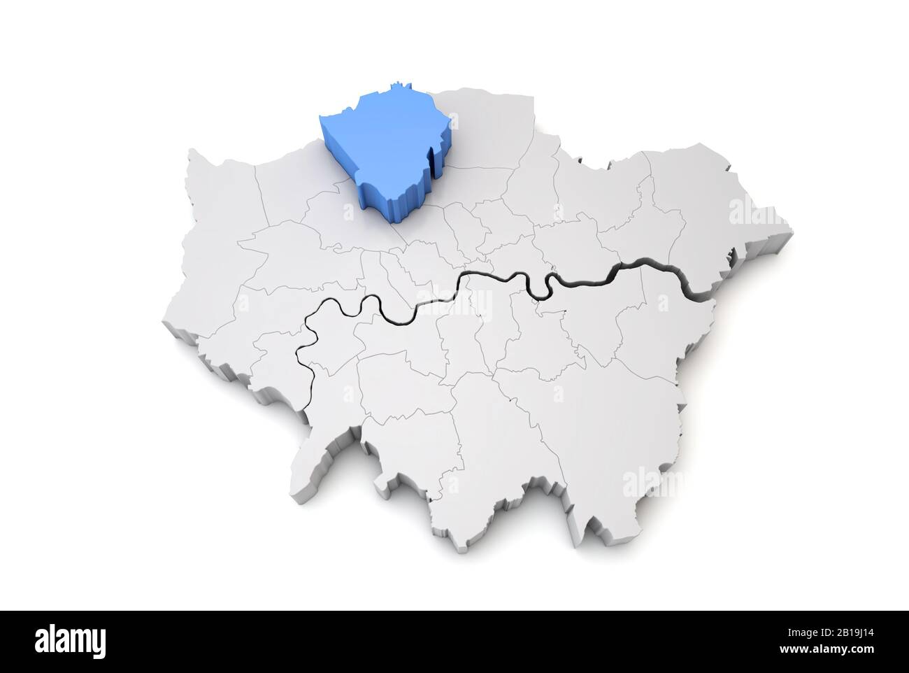 Greater London map showing borough in blue. 3D Rendering Stock Photo Alamy