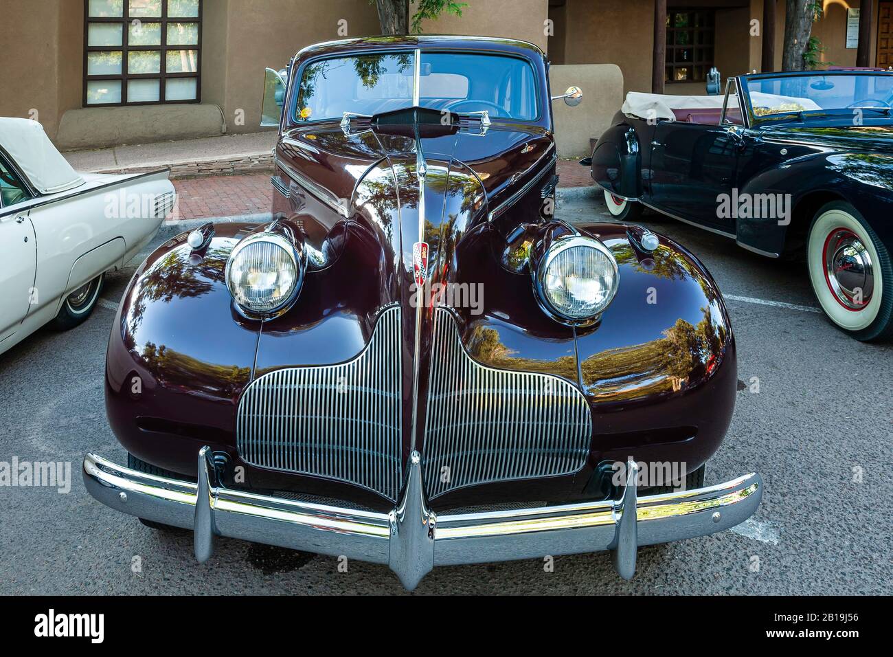 Buick Super Eight antique car, Pancakes on the Plaza 4th of July Celebration, Santa Fe, New Mexico USA Stock Photo