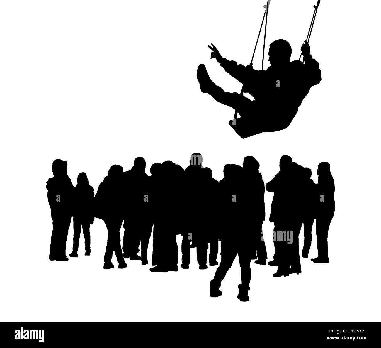 Stand out from the crowd graphic silhouette illustration concept in black and white colors Stock Photo
