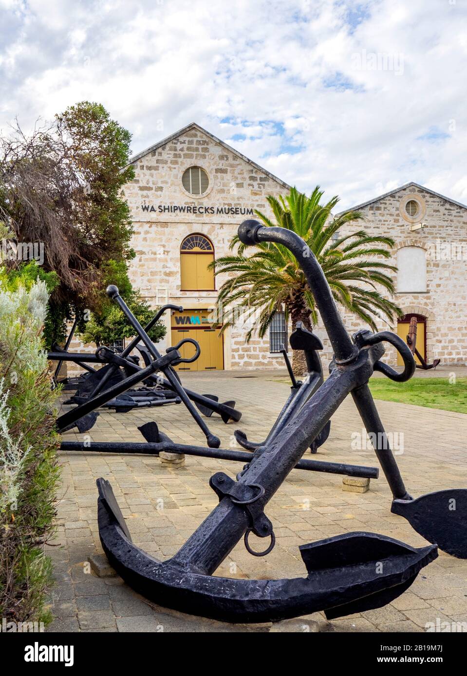 Large anchors outside the WA Shipwrecks Museum housed in convict built