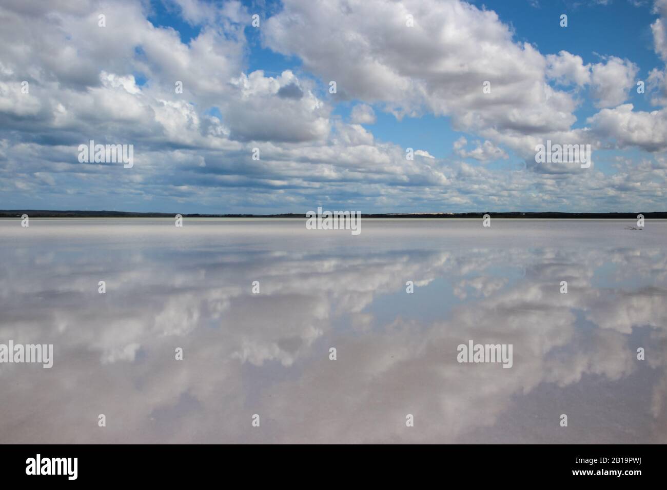 mirroring sky in the Pink Lake close to Esperance, Western Australia Stock Photo