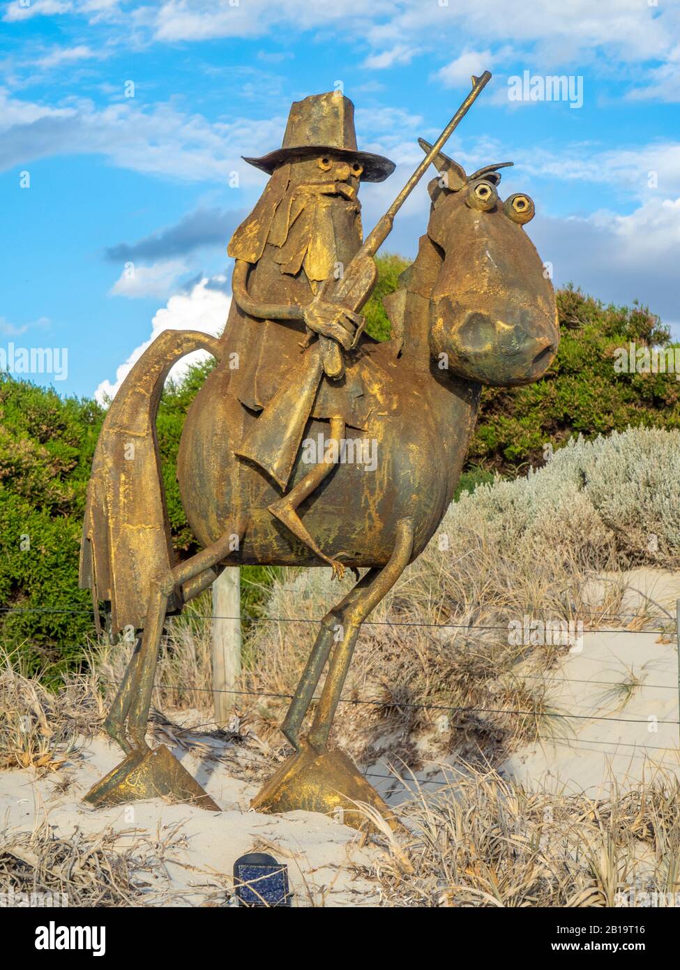 Sculpture At Bathers Beach 2020 outdoor exhibition Moondyne Joe by Len Zuks sculptor artist