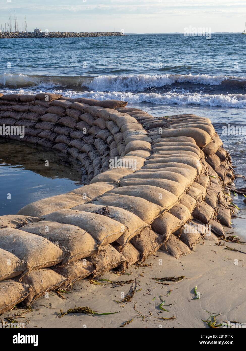 Sculpture At Bathers Beach 2020 outdoor exhibition hessian sandbags Seawall Bunker by Bruce
