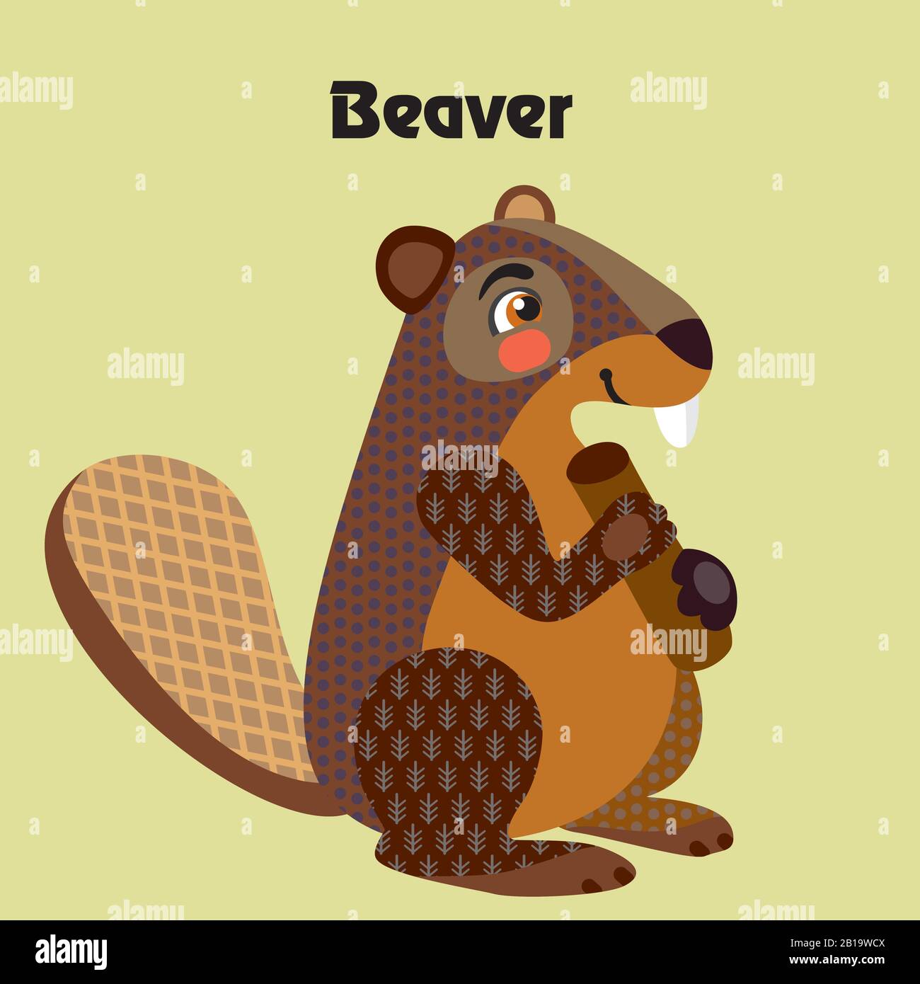 Colorful decorative outline cute beaver sittiing in profile. Wild animals and birds vector cartoon characters flat illustration in different colors is Stock Vector