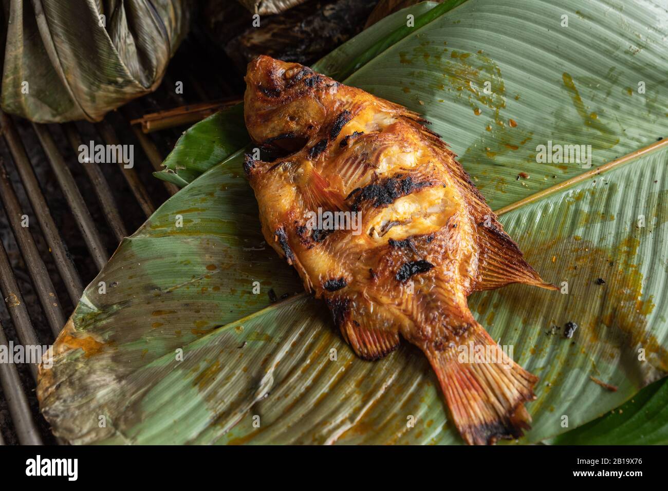 Traditional fish at local food market in Puerto Francisco de Orellana. Ecuador. Amzaon. Stock Photo