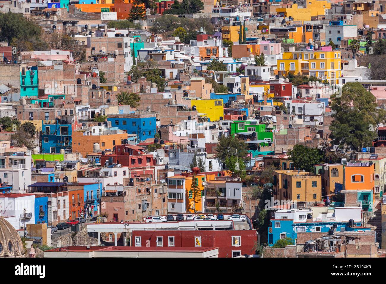 Guanajuato City historic center. Colorful homes built on hillside