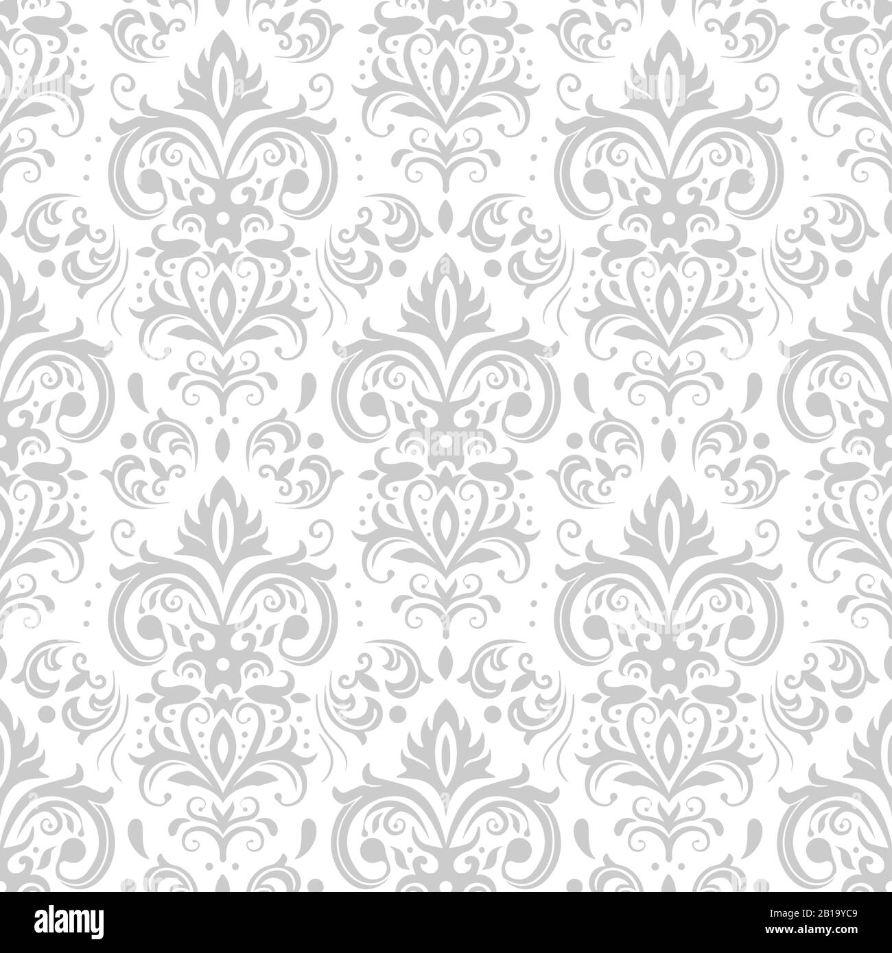 Decorative damask pattern. Vintage ornament, baroque flowers and silver venetian ornate floral ornaments seamless vector background Stock Vector