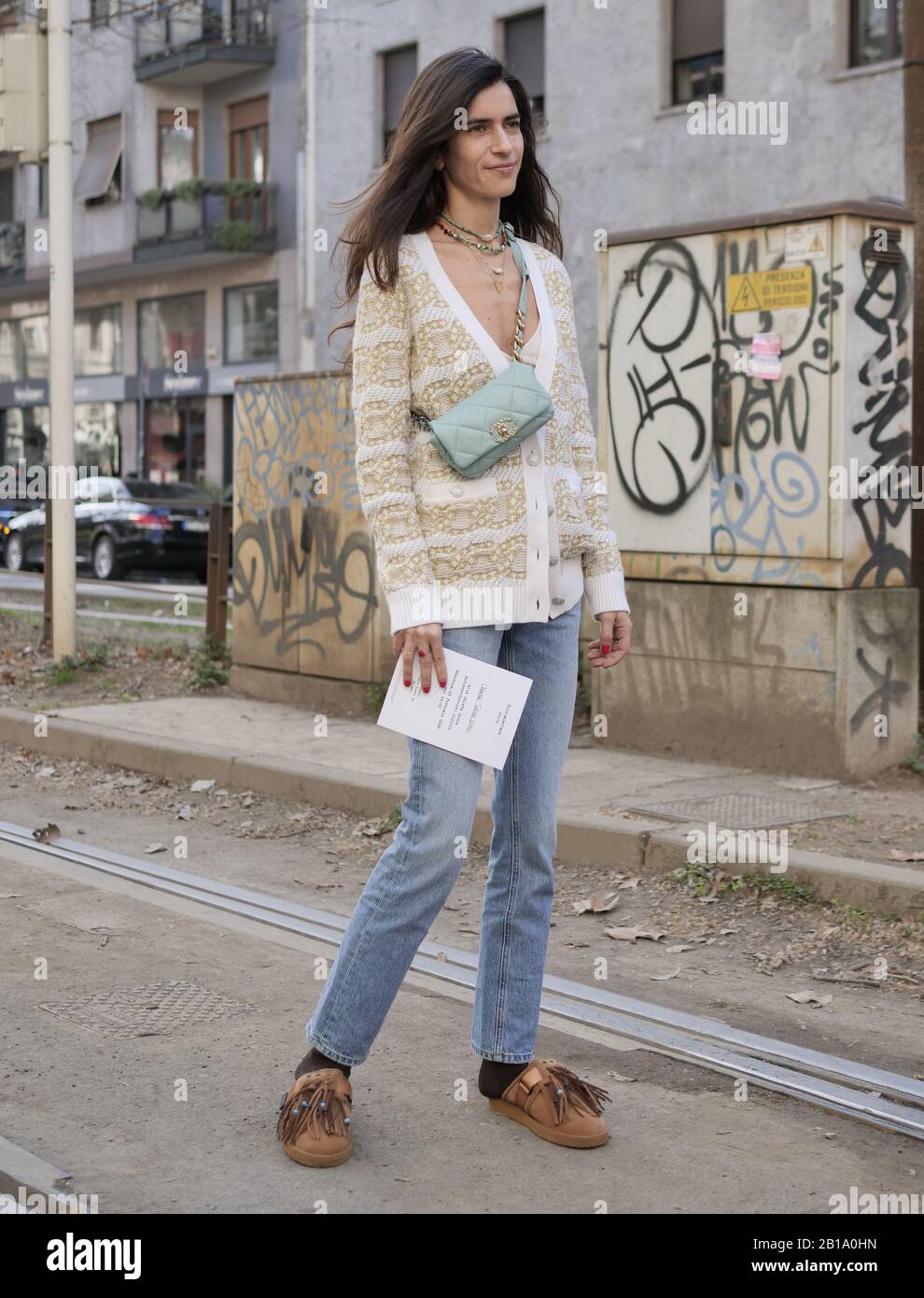 Italy 23rd Feb Fashion Bloggers And Models Street Style Outfit Before And After Dolce Gabbana Fashion Show During Milan Fashion Week Fall Winter 21 Photo By Luca Ponti Pacific Press Credit Pacific