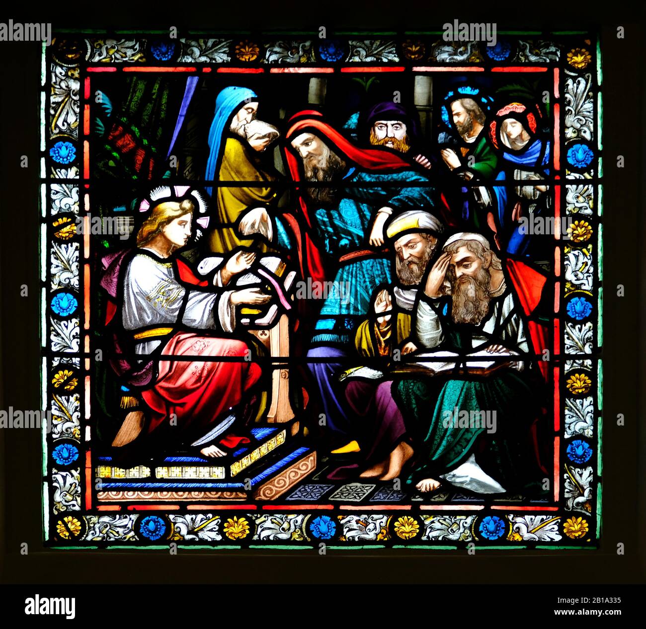 Stained Glass window depicting Jesus preaching,University Cardinal