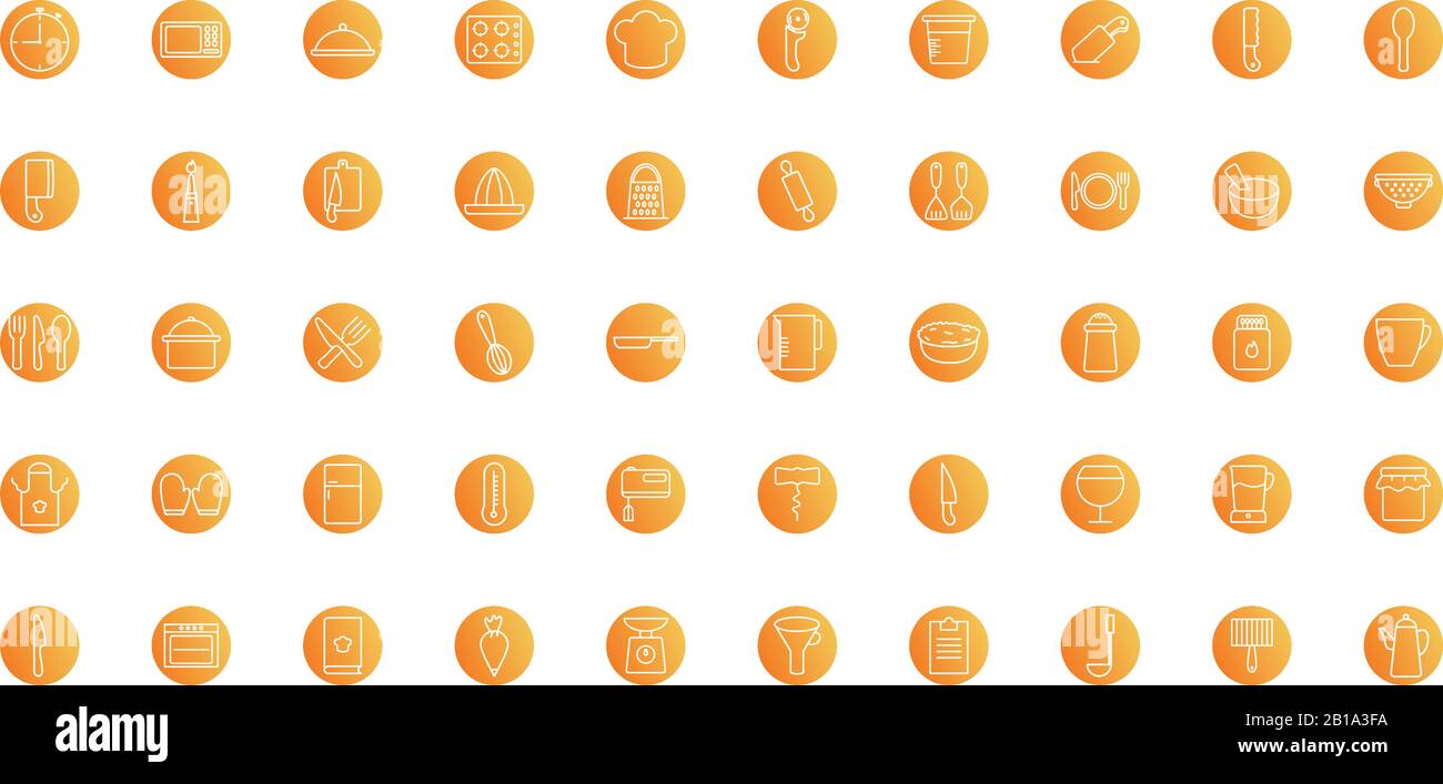 Isolated cook and kitchen block style icon set vector design Stock ...