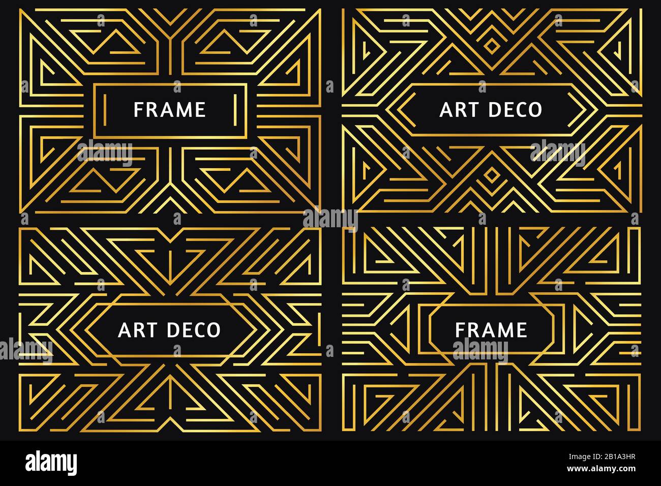 Art Deco Frames Vintage Golden Line Border Decorative Gold