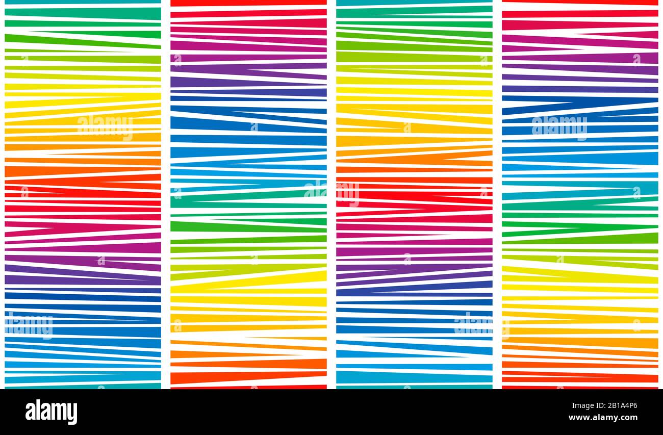 Rainbow colored striped pattern design with spectrum of vibrant colors. Seamless textured abstract illustration on white background. Stock Photo