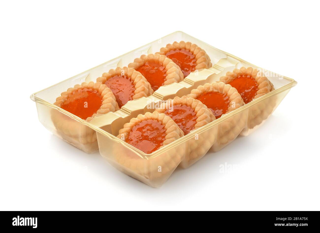 Jam cookies in blister packaging tray isolated on white Stock Photo