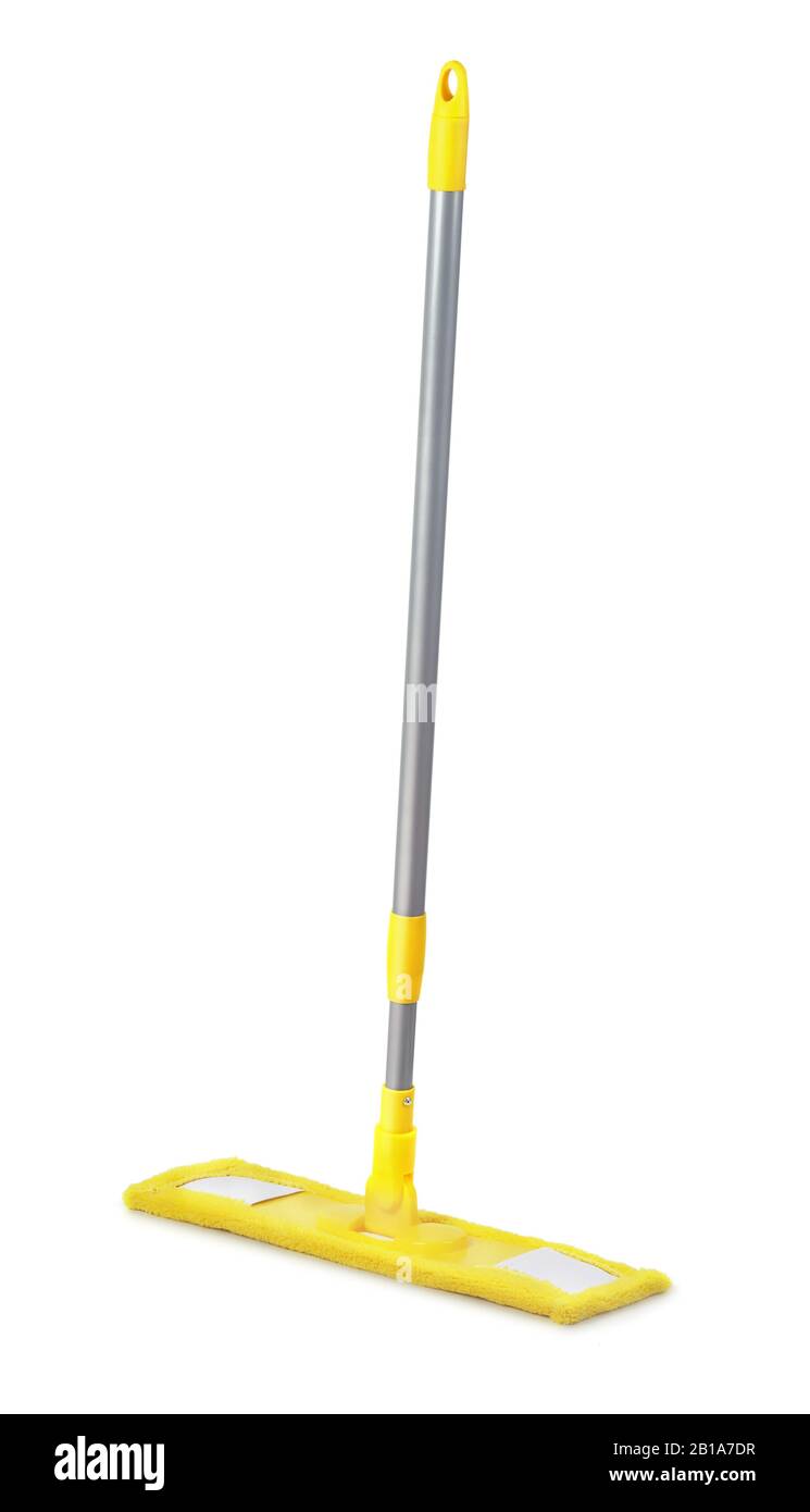 Yellow plastic mop isolated on white Stock Photo Alamy