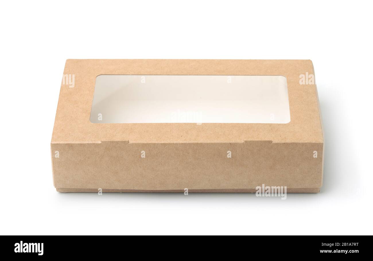Download Front View Of Kraft Paper Box With Transparent Window Isolated On White Stock Photo Alamy PSD Mockup Templates
