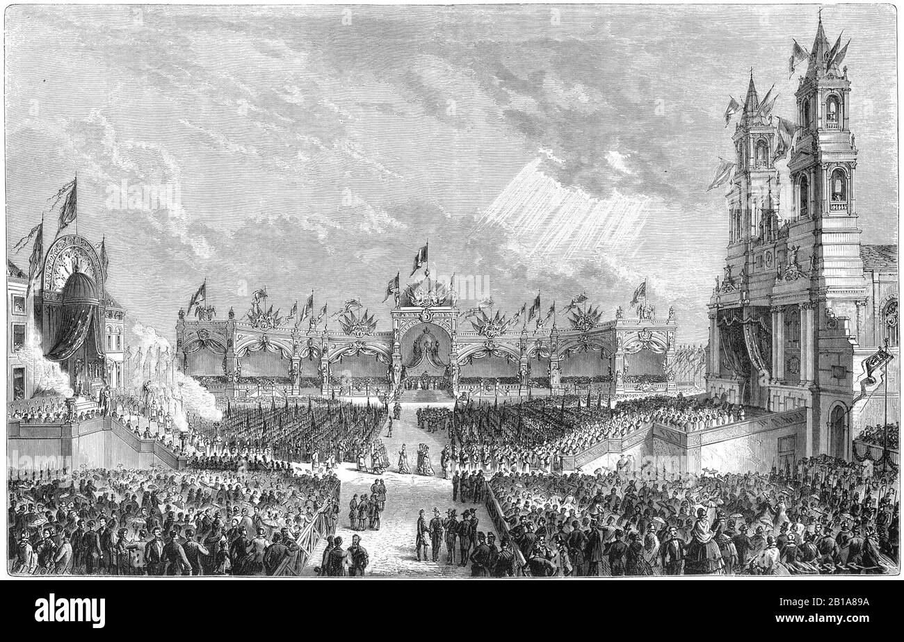 Fête religieuse donnée à Bruxelles le 21 juillet 1856. Stock Photo