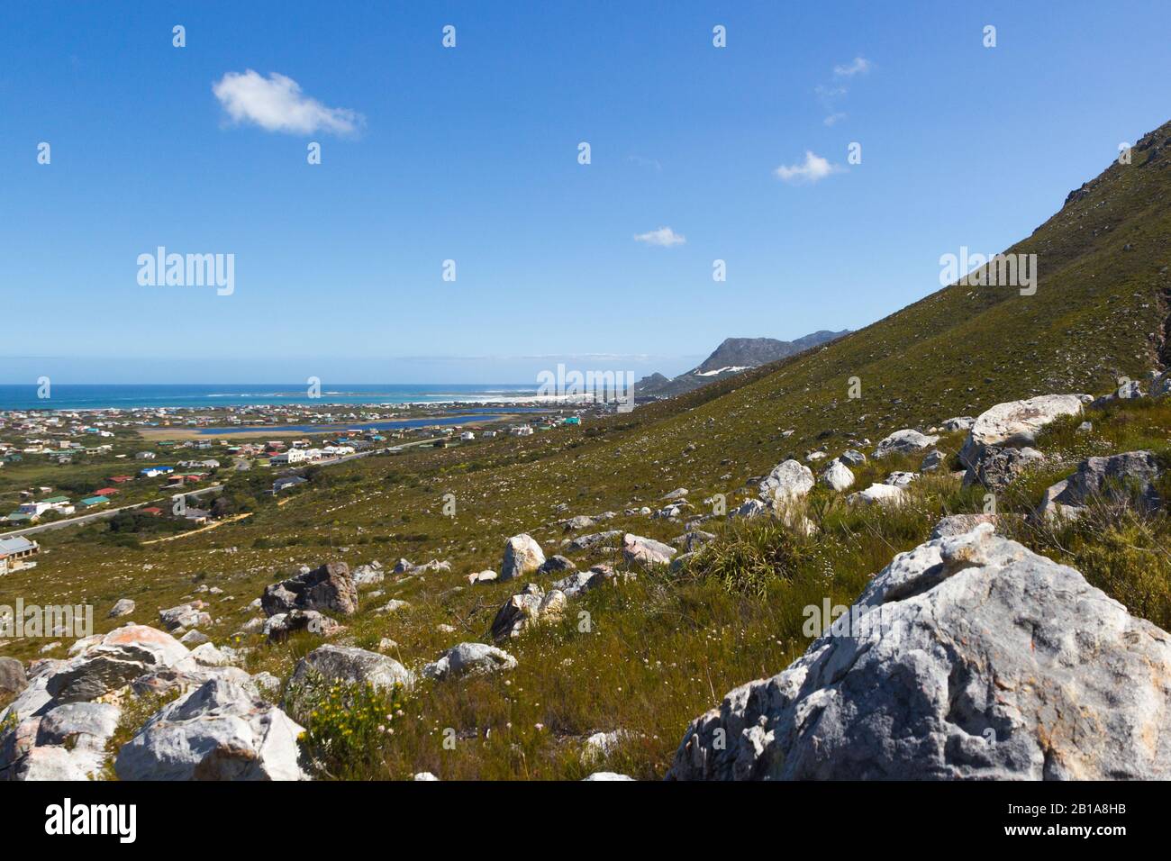 View on Betty's Bay from the Mountains behind the town, Western Cape, South Africa Stock Photo