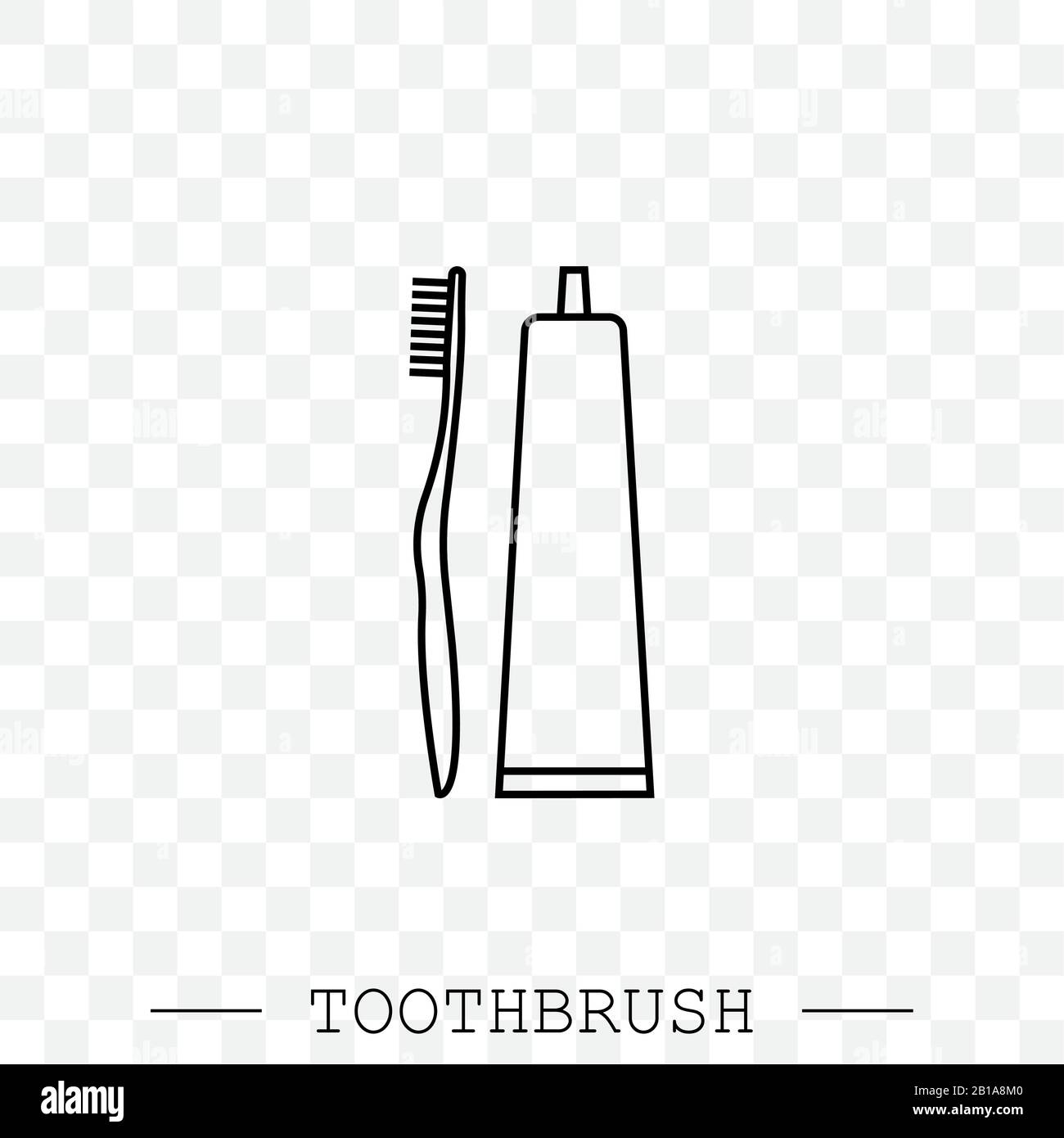 Vector line icon of toothbrush and a tube of toothpaste. Toothbrush ...