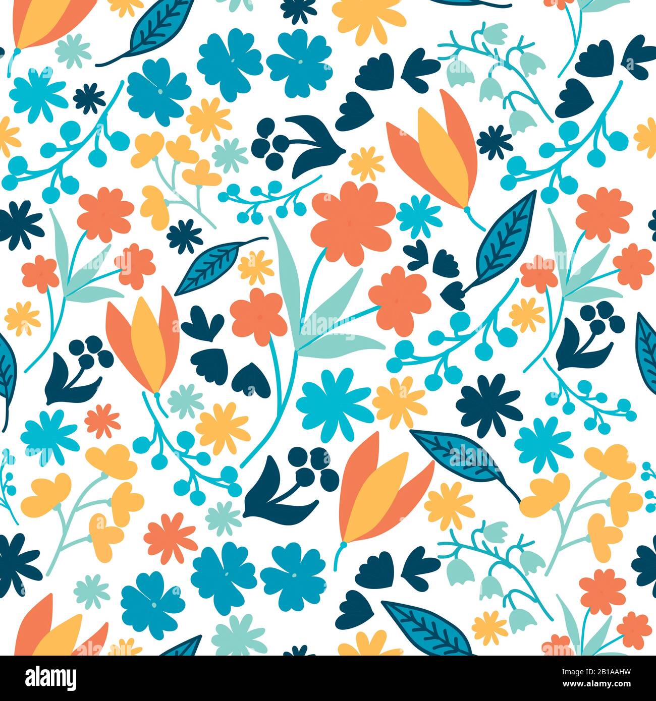 Vector floral pattern with flowers and leaves. gentle, spring floral