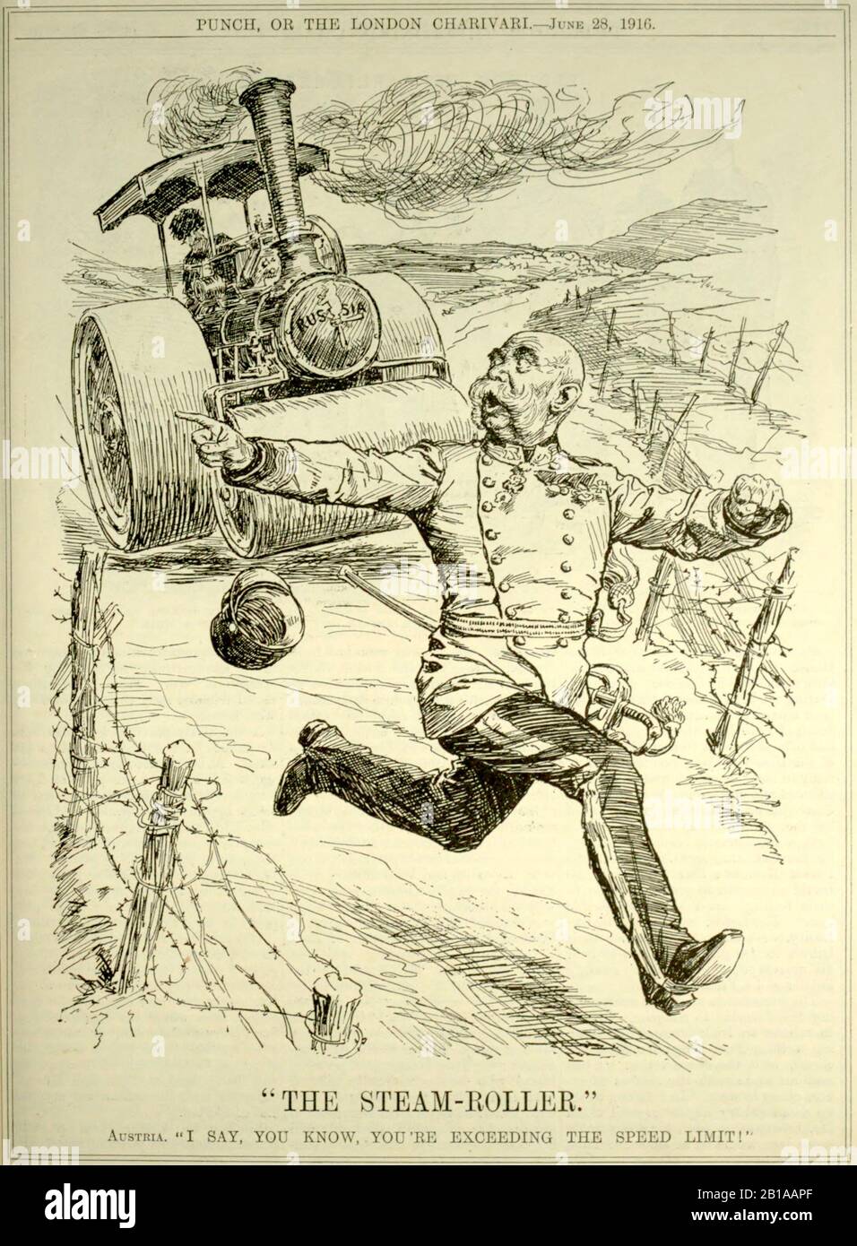 The Steam-Roller. Punch 1916. Artist Bernard Partridge 1861-1945. Stock Photo