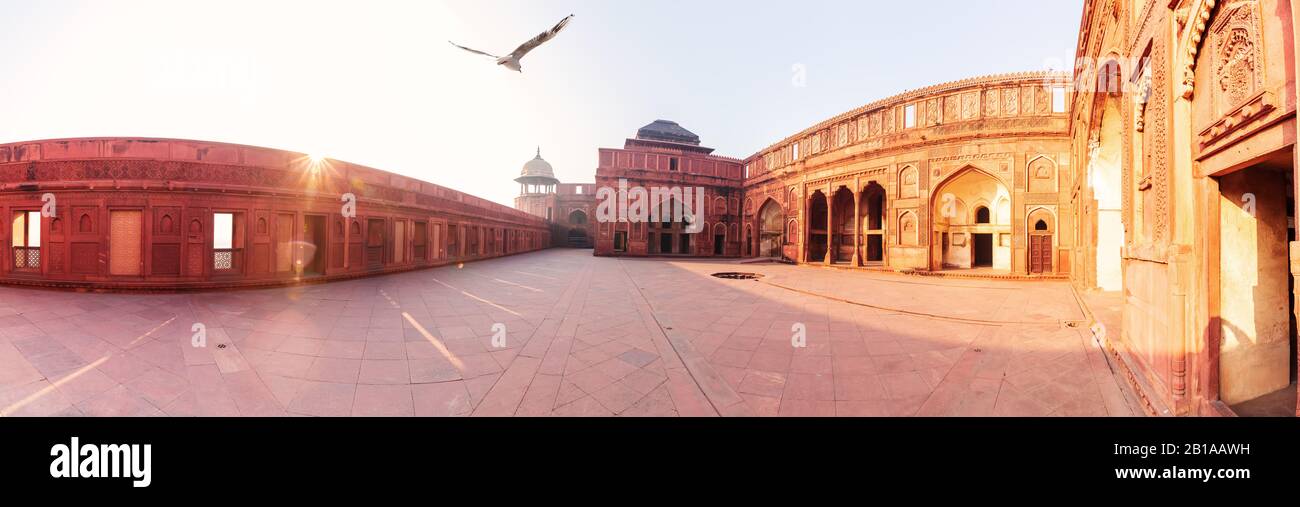 Jahangir Palace in Red Agra Fort, sunny panorama, India Stock Photo - Alamy