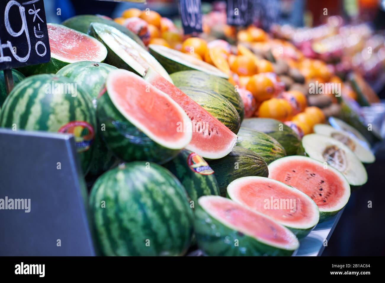 Watermelons in Spanish food market Stock Photo Alamy