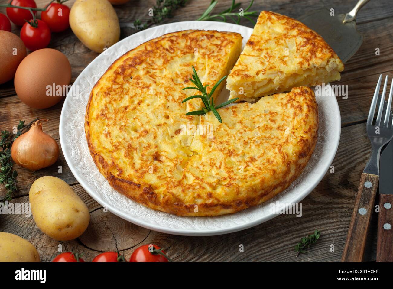 Spanish omelette with potatoes and onion, typical Spanish cuisine