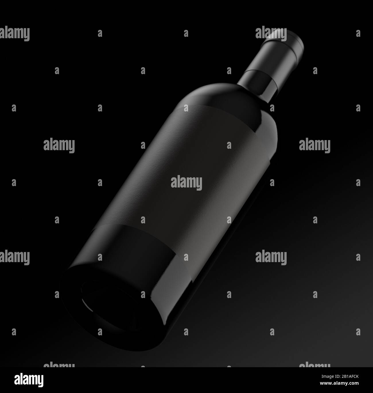 Red wine bottle on black background. Diagonal top view for mockup and