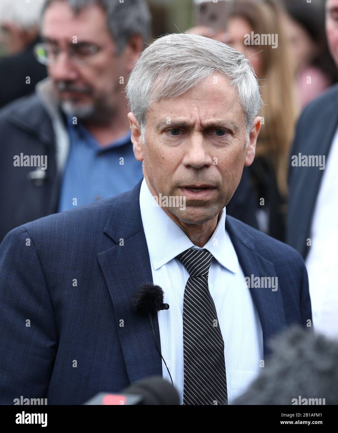 US lawyer Barry Pollack, a member of Julian Assange's legal team, speaks to  the media outside Belmarsh Magistrates' Court in London, where the  extradition hearing of Wikileaks founder is taking place Stock