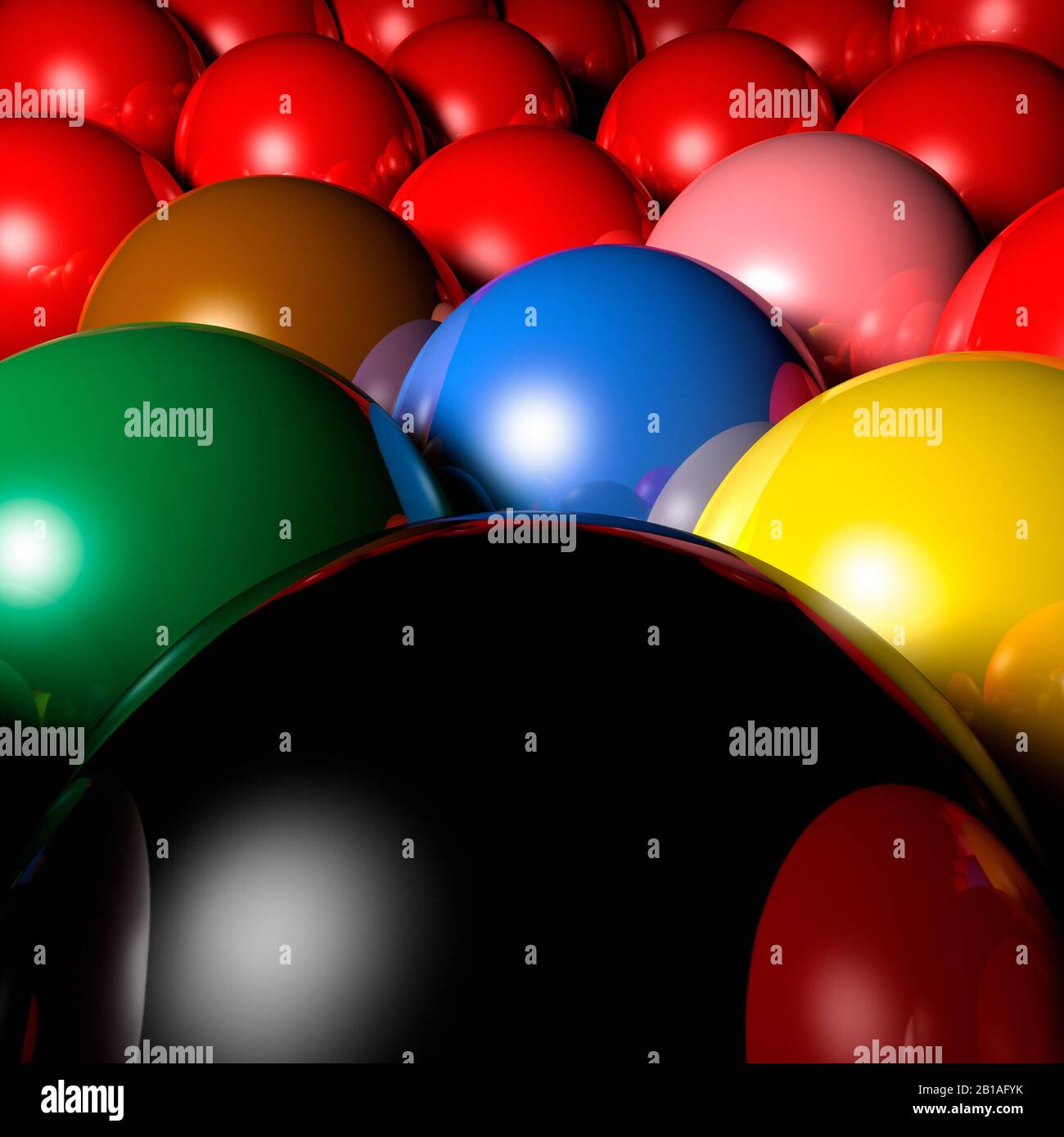 Snooker ball. Balls close up stretching into the distance. Billiards. New and shiny. Stock Photo