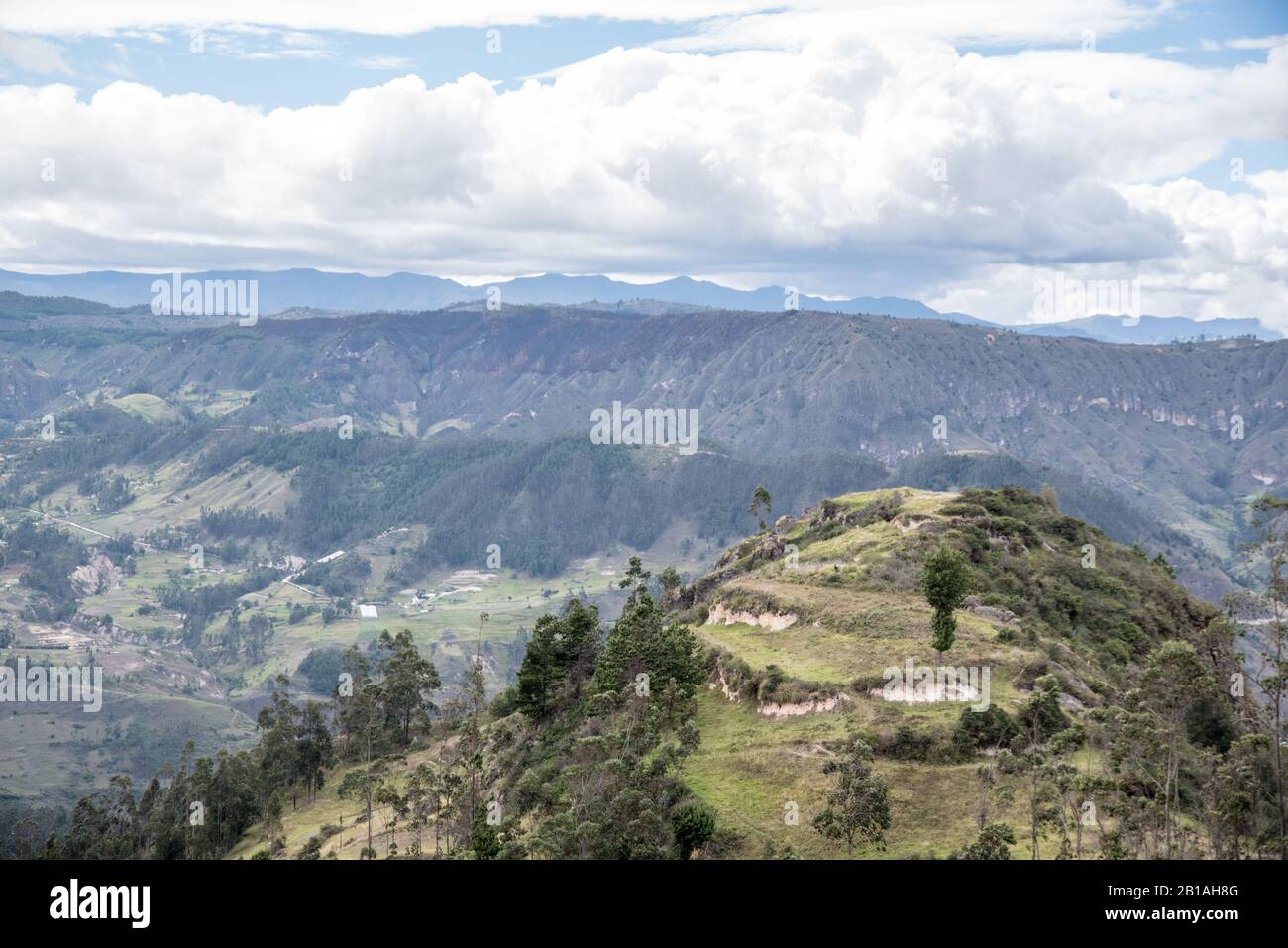 Views of a conjoined hillside from Leon Dormido (Sleeping Lion) just outside of Saraguro, Loja Province, Ecuador Stock Photo