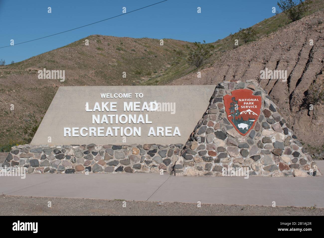 Sign at entrance to Lake Mead National Recrealtion Area Stock Photo