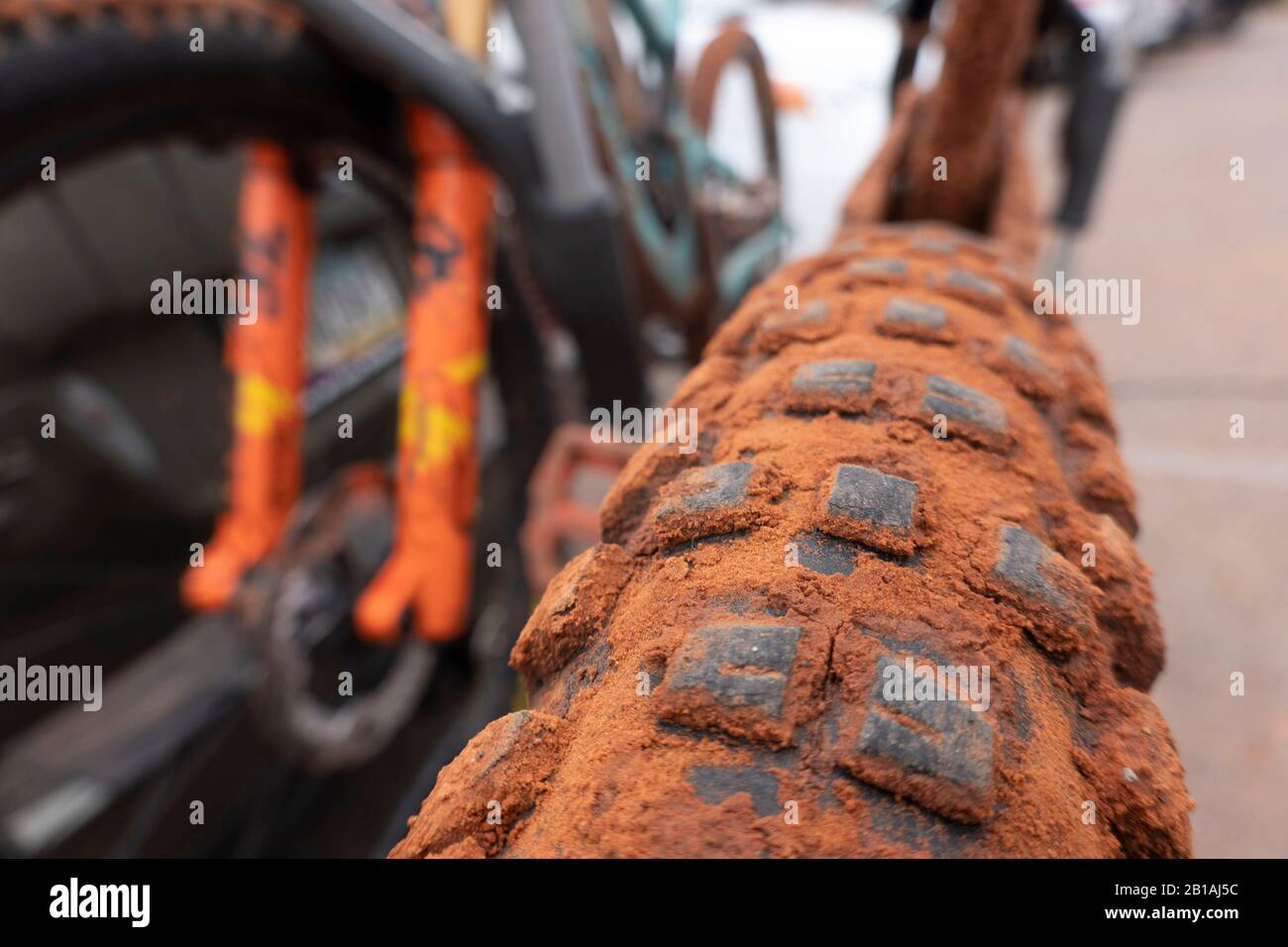 Muddy mountain bike tire Stock Photo Alamy