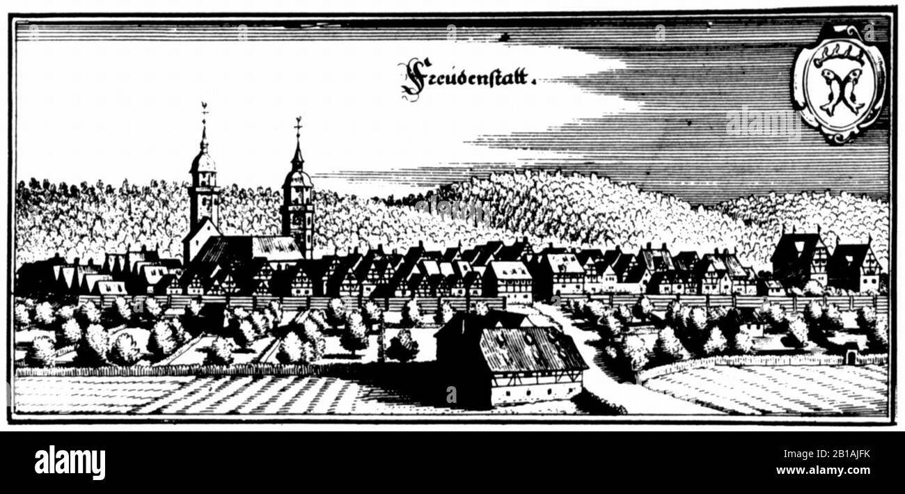 Freudenstadt-1643-Merian. Stock Photo